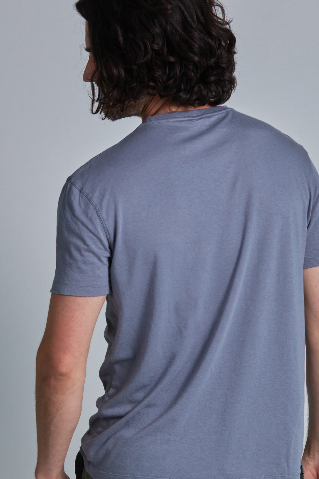 ONNO bamboo t-shirt in Stone Unpatched, Nic is 5'11" and wearing size M.