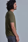 ONNO bamboo t-shirt in Cypress Unpatched, Nic is 5'11" and wearing size M.