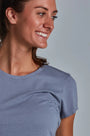 ONNO bamboo t-shirt in Stone, Christina is 5'9" and wearing size S.