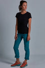 ONNO bamboo t-shirt in Black, Christina is 5'9" and wearing size S.