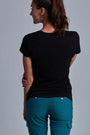 ONNO bamboo t-shirt in Black, Christina is 5'9" and wearing size S.