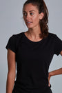 ONNO bamboo t-shirt in Black, Christina is 5'9" and wearing size S.