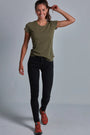 ONNO bamboo t-shirt in Cypress, Christina is 5'9" and wearing size S.
