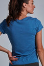 ONNO bamboo t-shirt in Sea Blue, Christina is 5'9" and wearing size S.
