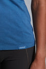ONNO bamboo t-shirt in Sea Blue, Christina is 5'9" and wearing size S.