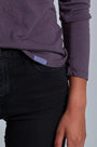 ONNO long sleeve bamboo t-shirt in Dirty Purple, Christina is 5'9" and wearing size S.