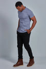 ONNO lyocell bamboo t-shirt in Stone, Golden is 6'0" and wearing size L.