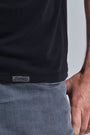 ONNO lyocell bamboo t-shirt in Black, Nic is 5'11" and wearing size M.
