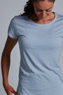 ONNO beechwood t-shirt in Sky Blue, Christina is 5'9" and wearing size S.