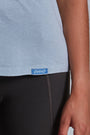 ONNO beechwood t-shirt in Sky Blue, Christina is 5'9" and wearing size S.