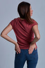 ONNO beechwood t-shirt in Brick, Caroline is 5'8" and wearing size S.