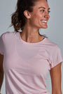 ONNO beechwood t-shirt in Pink, Christina is 5'9" and wearing size S.