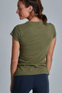 ONNO organic cotton t-shirt in Cypress, Christina is 5'9" and wearing size S.